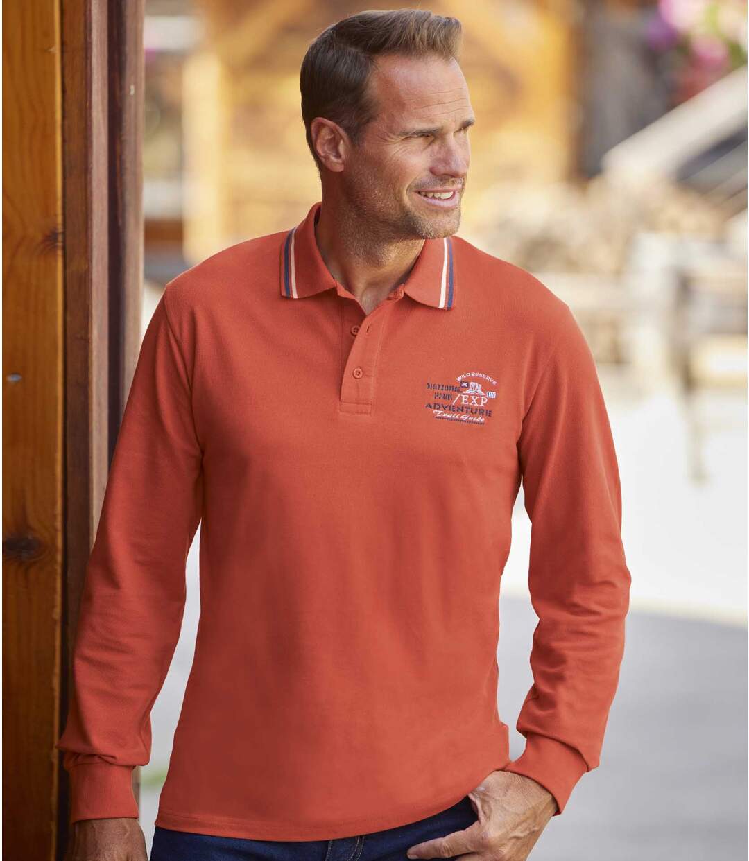 Pack of 2 Men's Piqué Polo Shirts - Orange Navy Atlas For Men