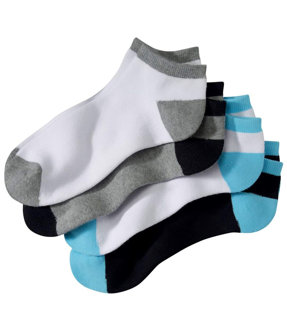Pack of 4 Men's Sneaker Socks - White Grey Black Blue Atlas For Men