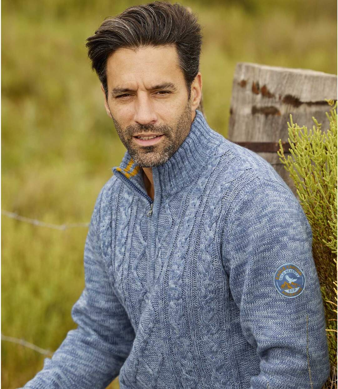 Trykotowy, melanżowy sweter z wykładanym kołnierzem Winter Atlas For Men