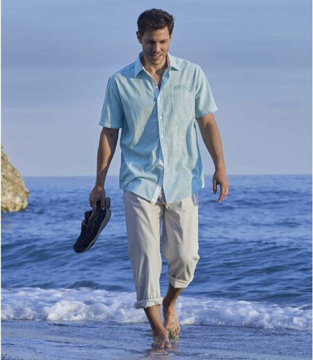 Men's Beige Cotton & Linen Stretch Trousers