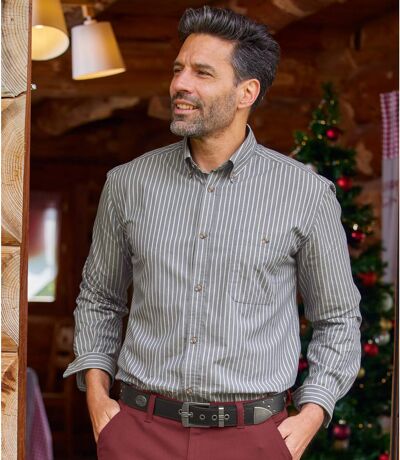 Men's Grey Striped Poplin Shirt