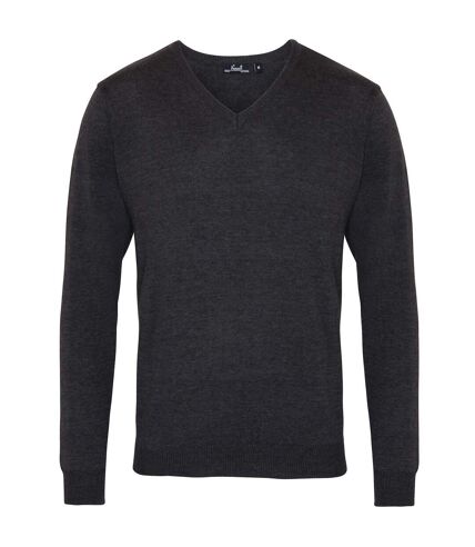 Premier Mens V-Neck Knitted Sweater (Charcoal) - UTRW1131