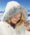 Women's White Parka with Faux-Fur Hood - Full Zip - Water-Repellent Atlas For Men