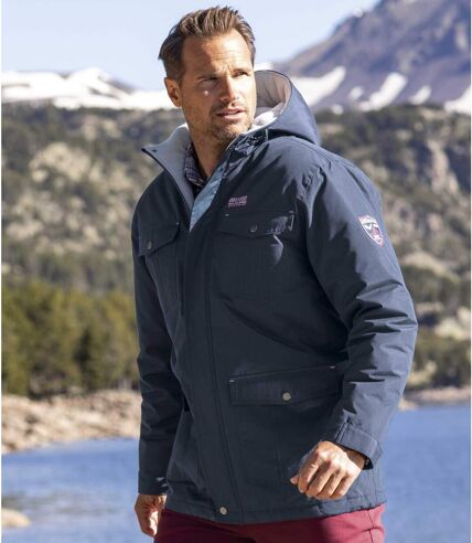 Men's Navy Hooded Water-Repellent Parka Coat 