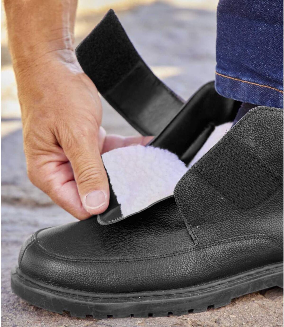 Kožené kotníkové boty na suchý zip zateplené umělým beránkem Atlas For Men