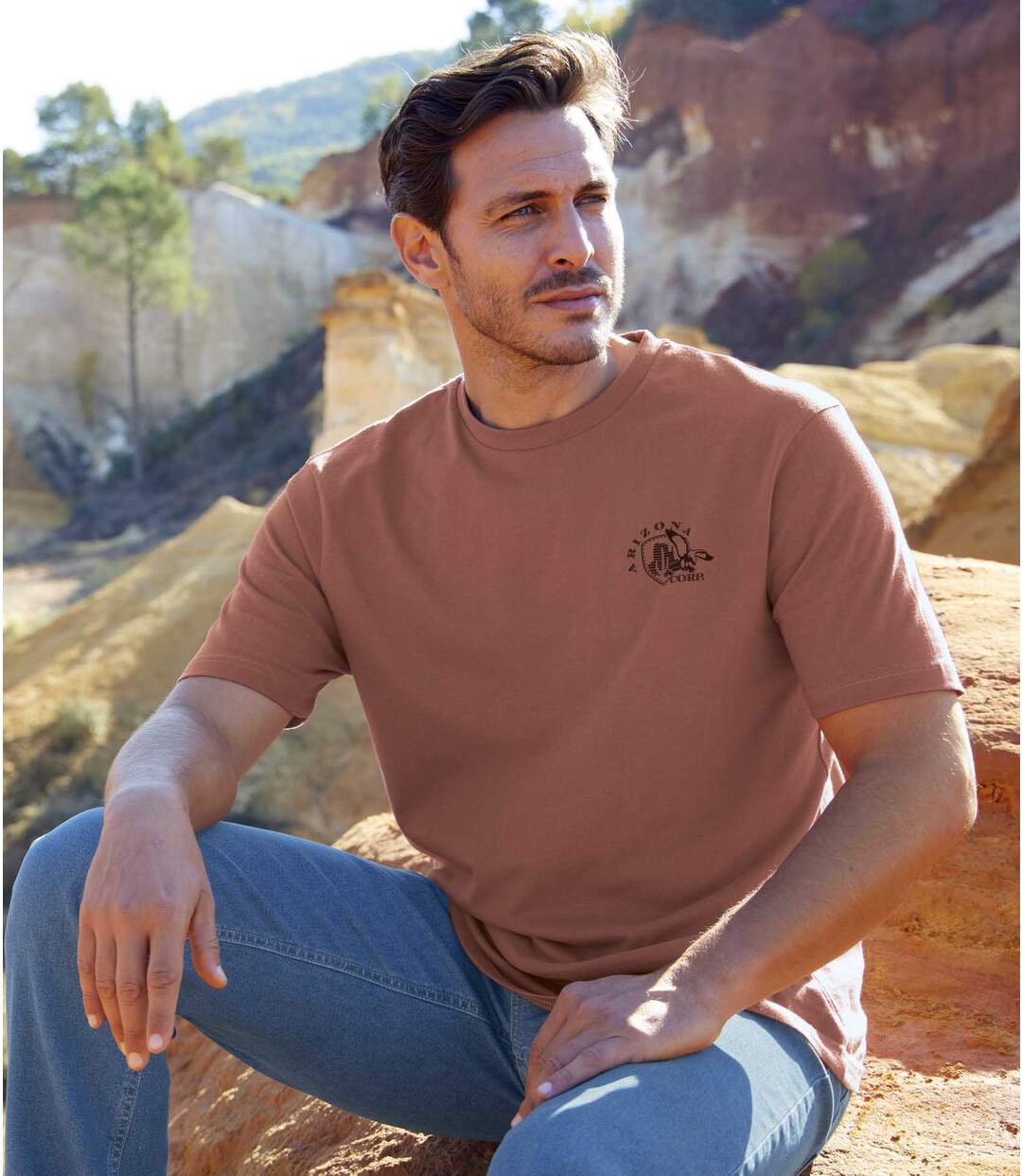 Pack of 4 Men's Casual T-Shirts - Taupe Yellow Black Terracotta