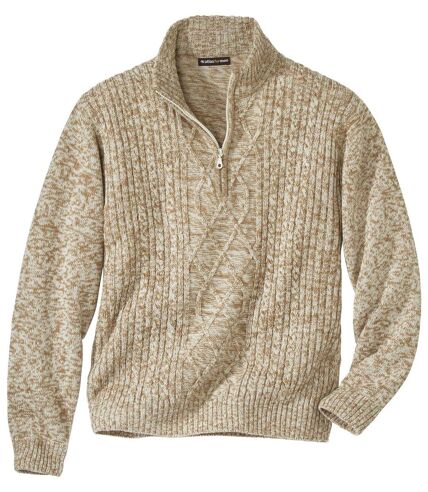 Melírovaný úpletový sveter s golierom na zips