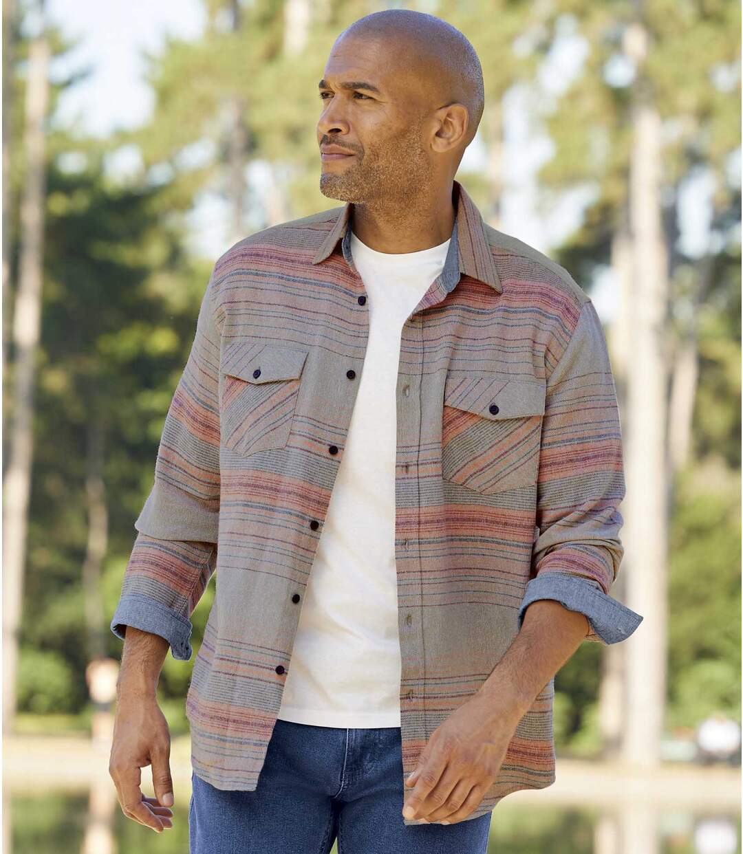 Men's Grey Striped Flannel Shirt Atlas For Men