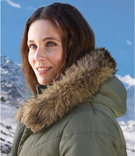 Women's Khaki Padded Jacket with Hood  