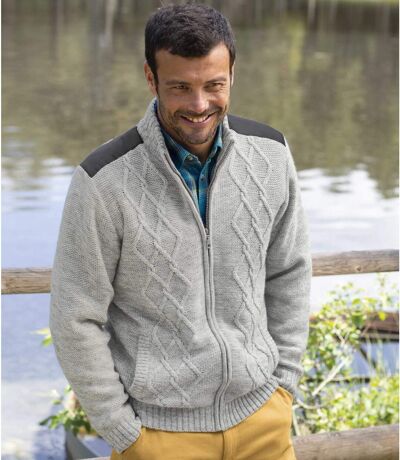 Men's Gray Fleece-Lined Knitted Jacket