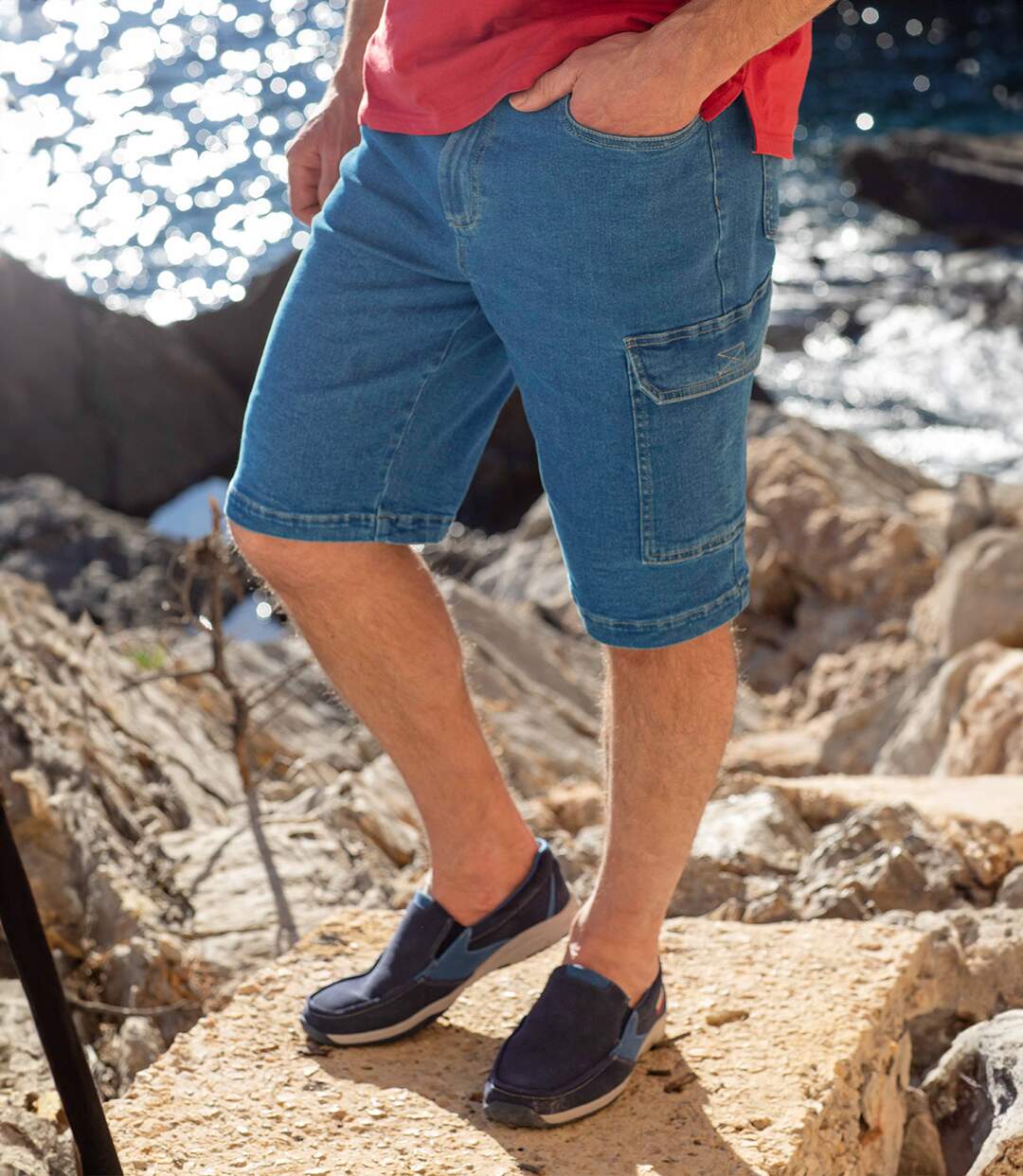 Men's Blue Denim Cargo Shorts 