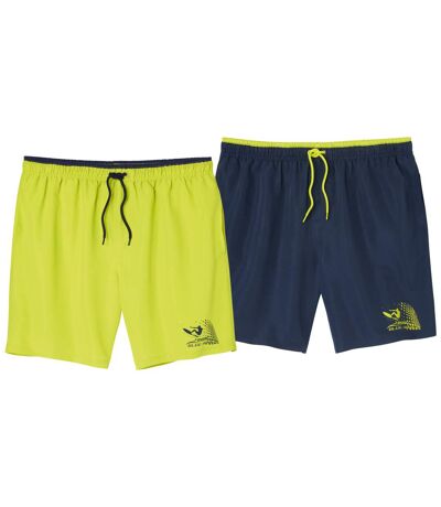 Pack of 2 Men's Microfibre Swim Shorts - Green Navy 