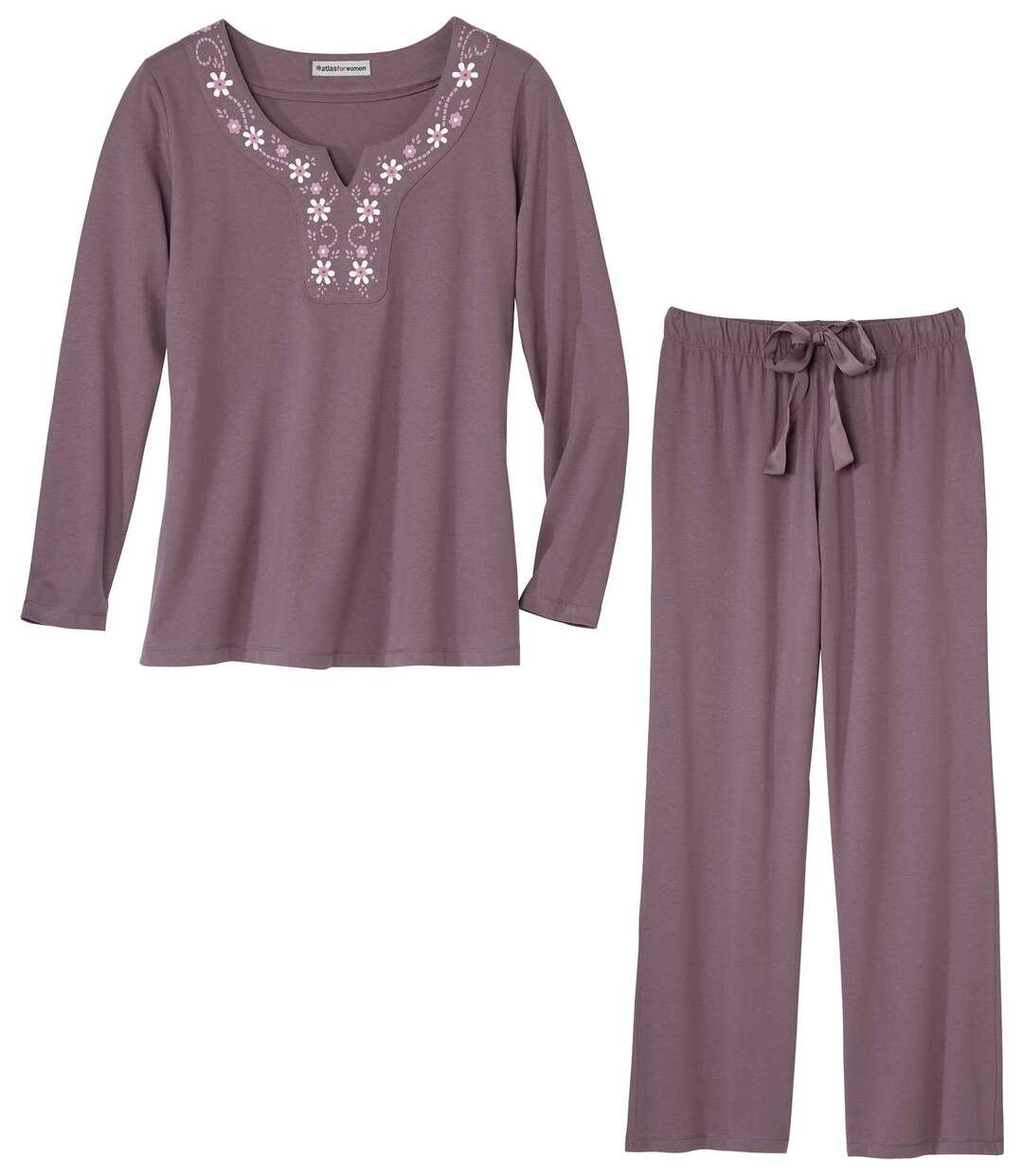 Women's Lilac Long-Sleeved Cotton Pyjamas-2