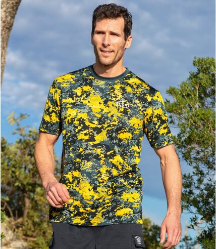Pack of 3 Men's Sporty T-Shirts - Black Yellow Camouflage Print