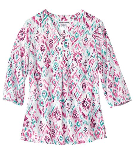 Women's Ecru Patterned Crepe Top