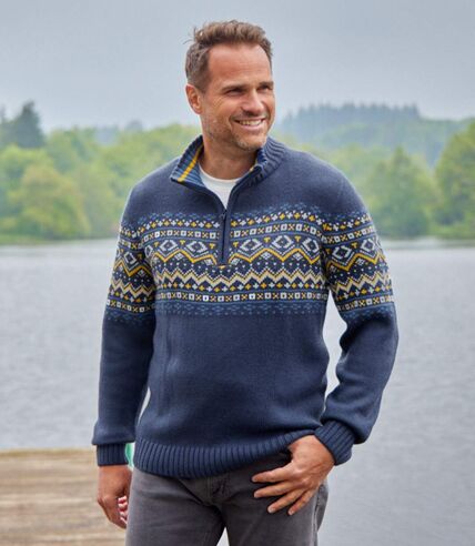 Men's Navy Patterned Sweater 