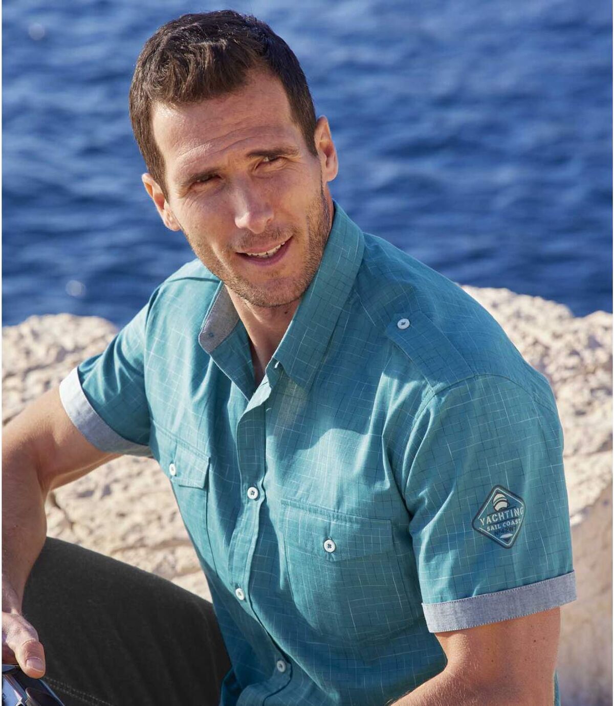 Popelinowa koszula z krótkim rękawem Yachting Sail Coast Atlas For Men