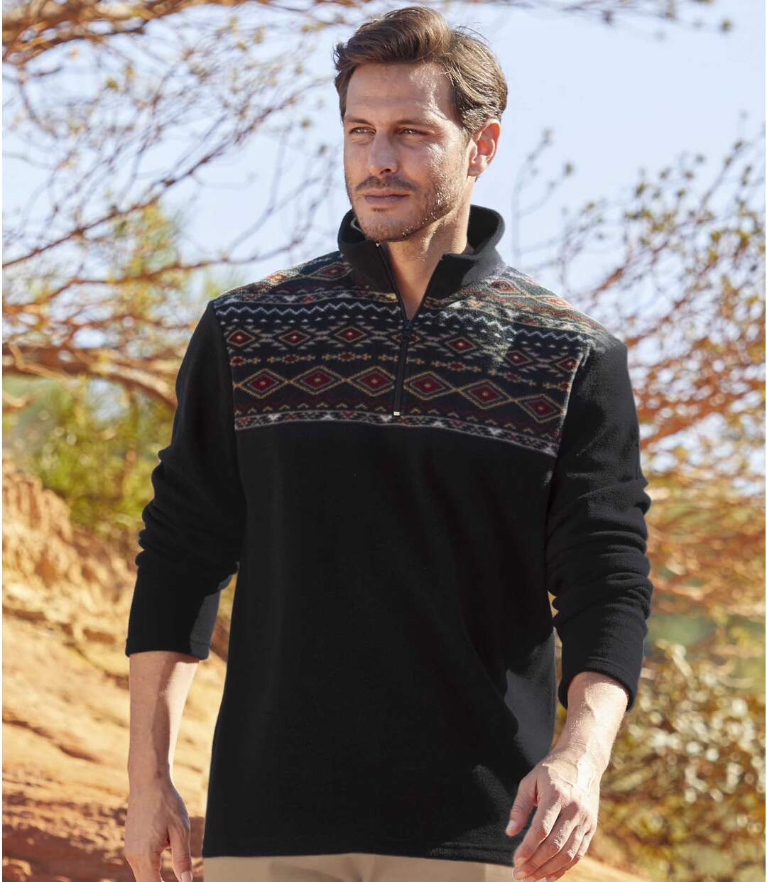 Men's Black Navajo Fleece Jumper - Half Zip-1
