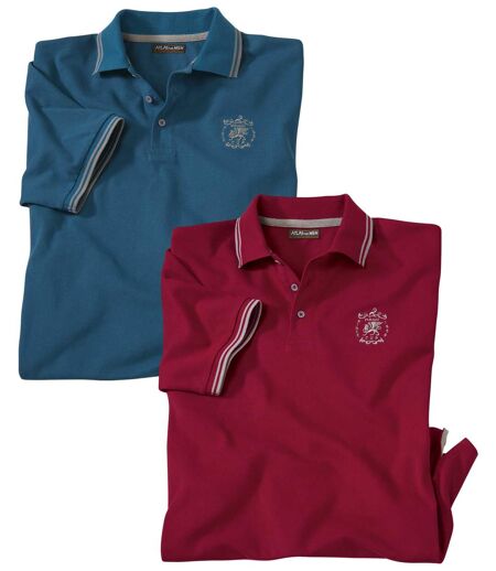Pack of 2 Men's Piqué Polo Shirts - Blue Red 