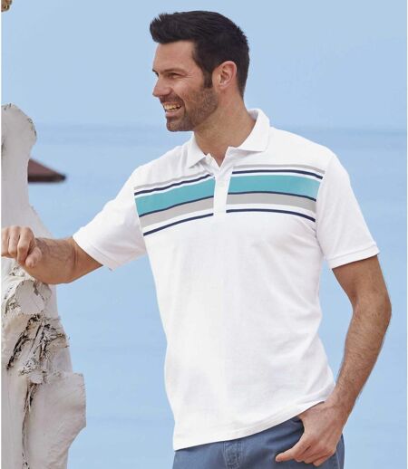 Pack of 2 Men's Polo Shirts - White Turquoise