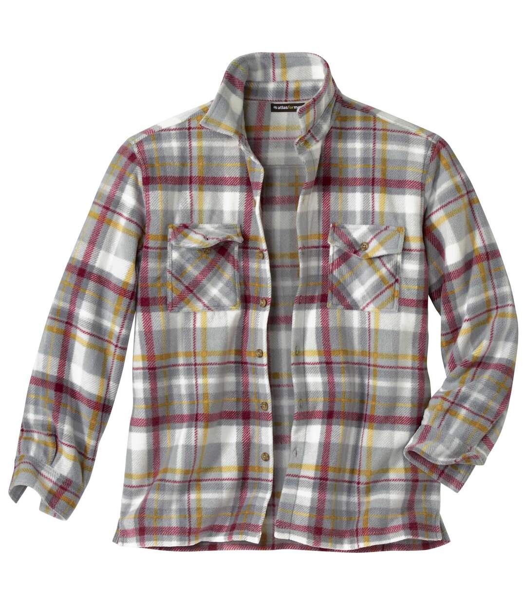 Men's Checked Fleece Overshirt - Burgundy Ochre Atlas For Men