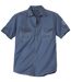 Men's Blue Short-Sleeved Poplin Shirt