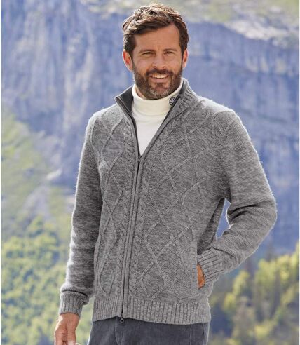 Cardigan en tricot à col doublé polaire homme - gris