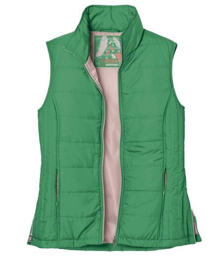 Women's Green Full Zip Padded Vest - Water-Repellent 