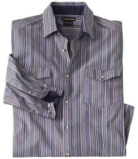 Men's Striped Poplin Shirt - Navy