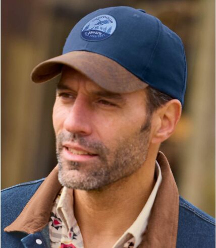 Men's Navy & Brown Dual Material Baseball Cap