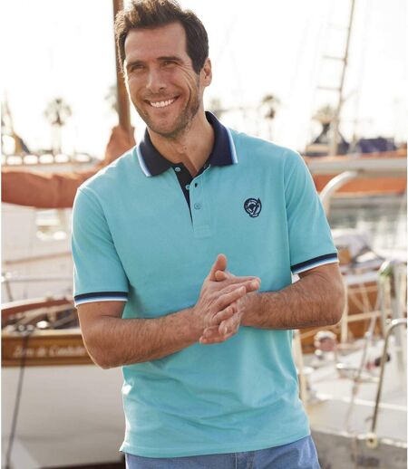Pack of 2 Men's Summer Polo Shirts - Turquoise Blue