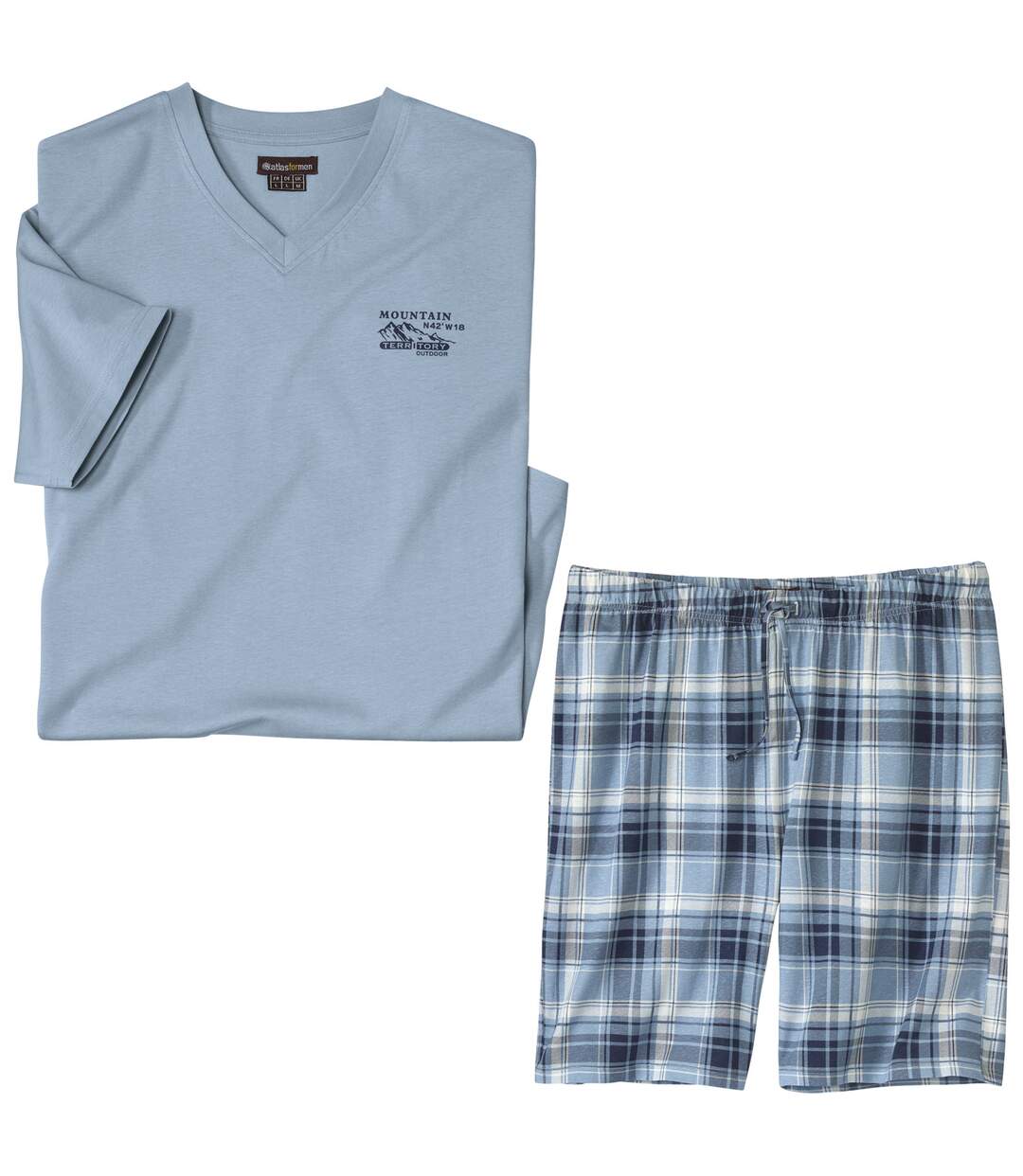 Men's Blue Checked Pyjama Short Set-1