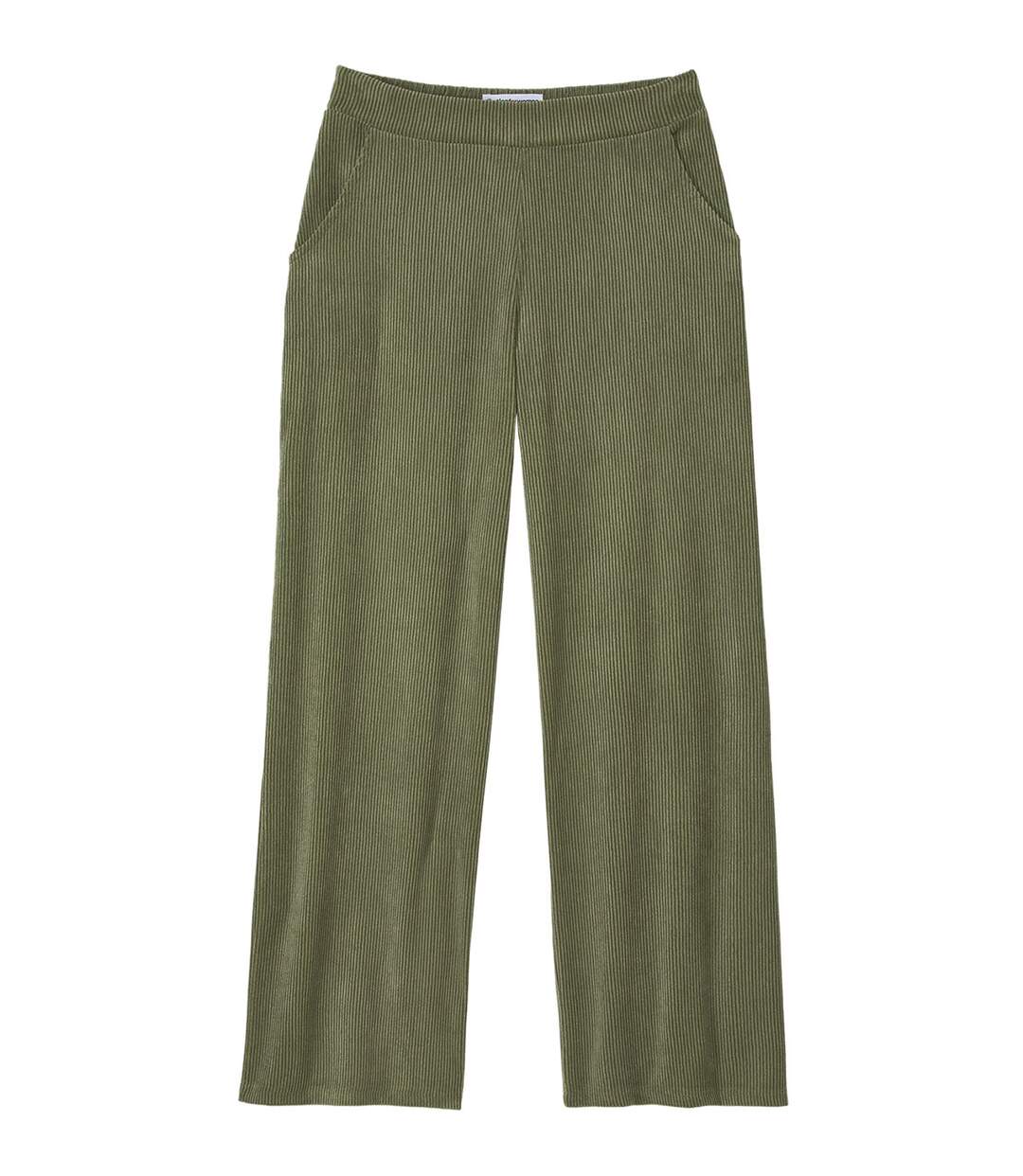 Women's Khaki Wide-Leg Corduroy Trousers-4