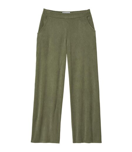 Women's Khaki Wide-Leg Corduroy Trousers