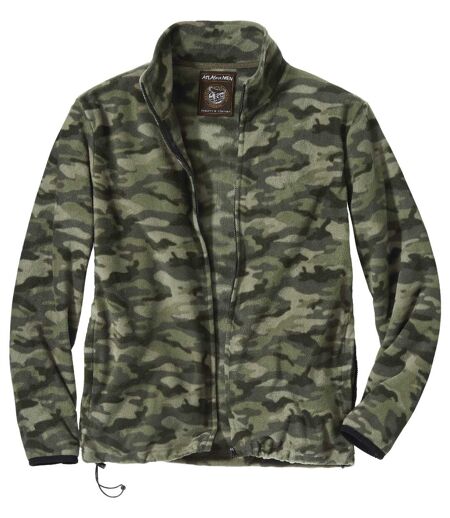 Men's Camouflage Microfleece Full Zip Jacket - Khaki