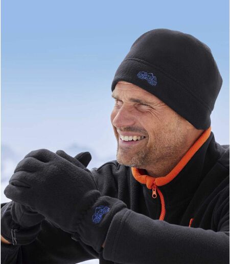 Men's Black Fleece Gloves + Hat Set