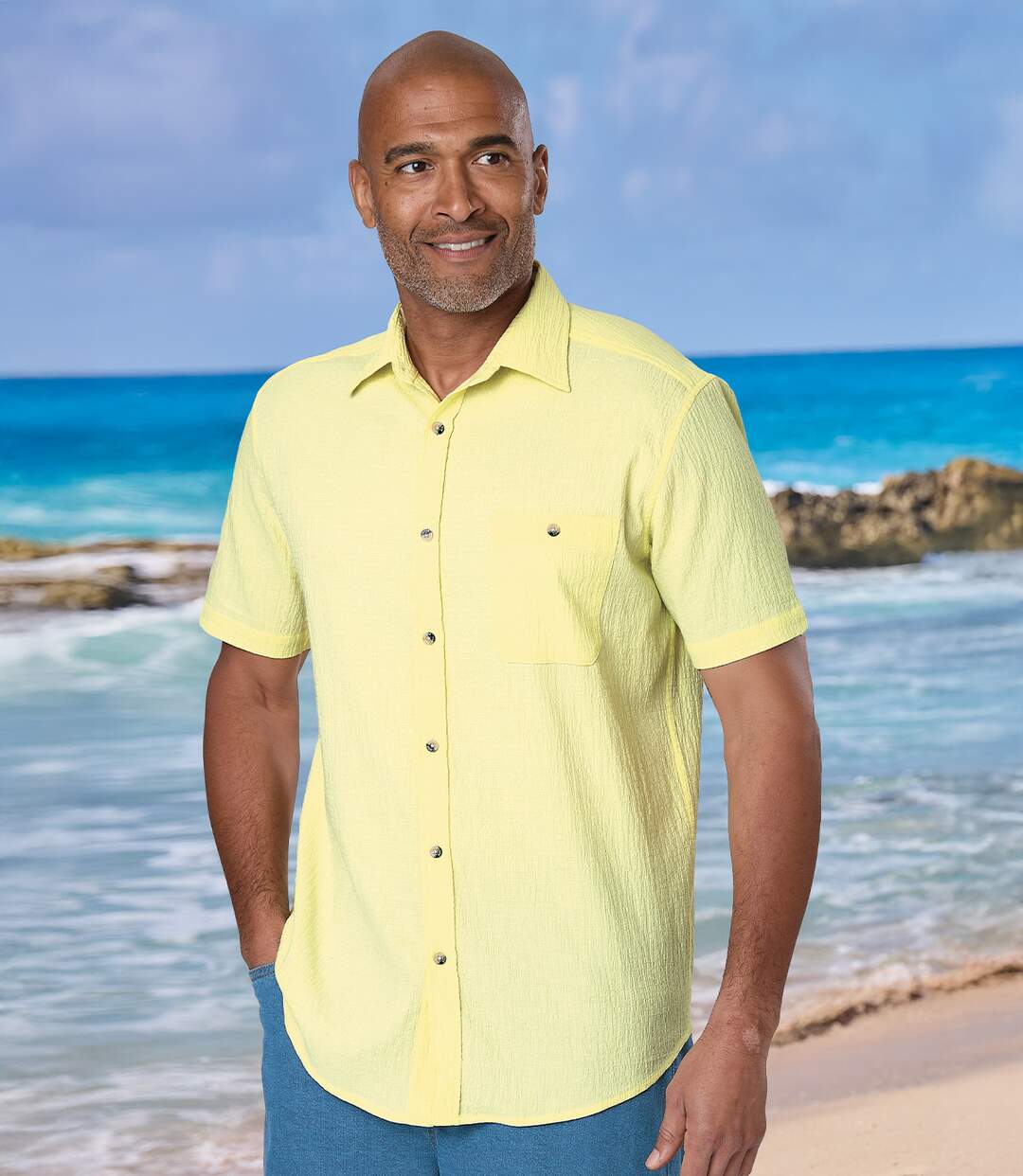 Pack of 2 Men's Crepe Shirts - Yellow White-2