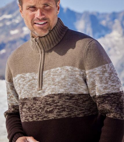 Melírovaný pletený sveter s golierom na zips