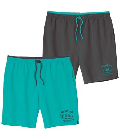 Pack of 2 Men's Yachting Swim Shorts - Turquoise Anthracite
