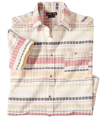 Men's Ecru Waffle-Effect Cotton Shirt