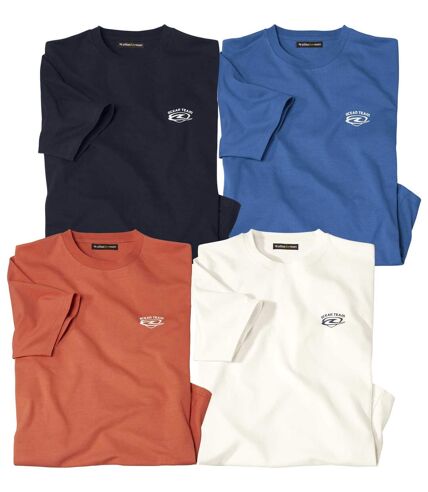 Pack of 4 Men's Casual T-Shirts - Coral Ecru Navy Blue