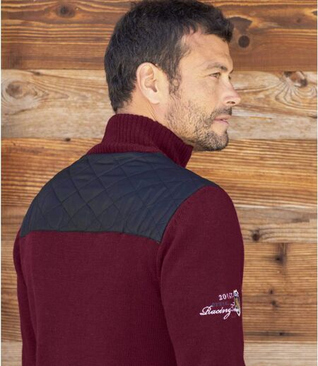 Men's Merino Wool Sweater - Burgundy Navy