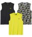 Pack of 3 Men's Sports Tank Tops - Black Green Camouflage Print 