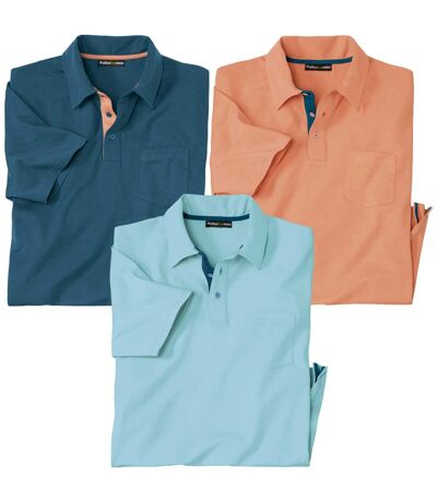 Pack of 3 Men's Polo Shirts - Blue Turquoise Orange 
