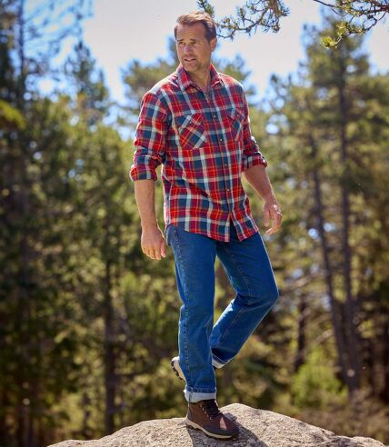 Men's Red & Blue Checked Flannel Shirt