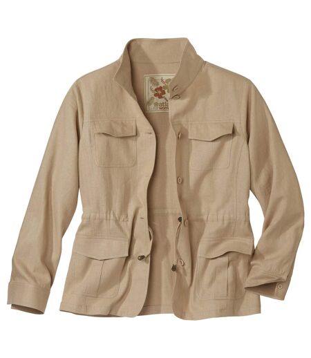 Women's Linen/ Viscose Safari-Style Jacket - Beige