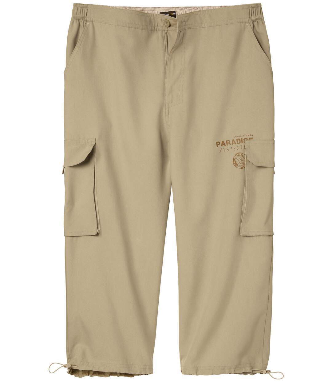 Men's Beige Microfibre Cropped Cargo Trousers