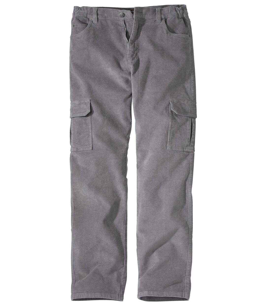 Men's Grey Corduroy Cargo Trousers - Elasticated Waist-2