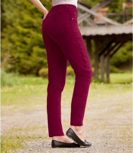 Women's Burgundy Stretchy Corduroy Treggings   