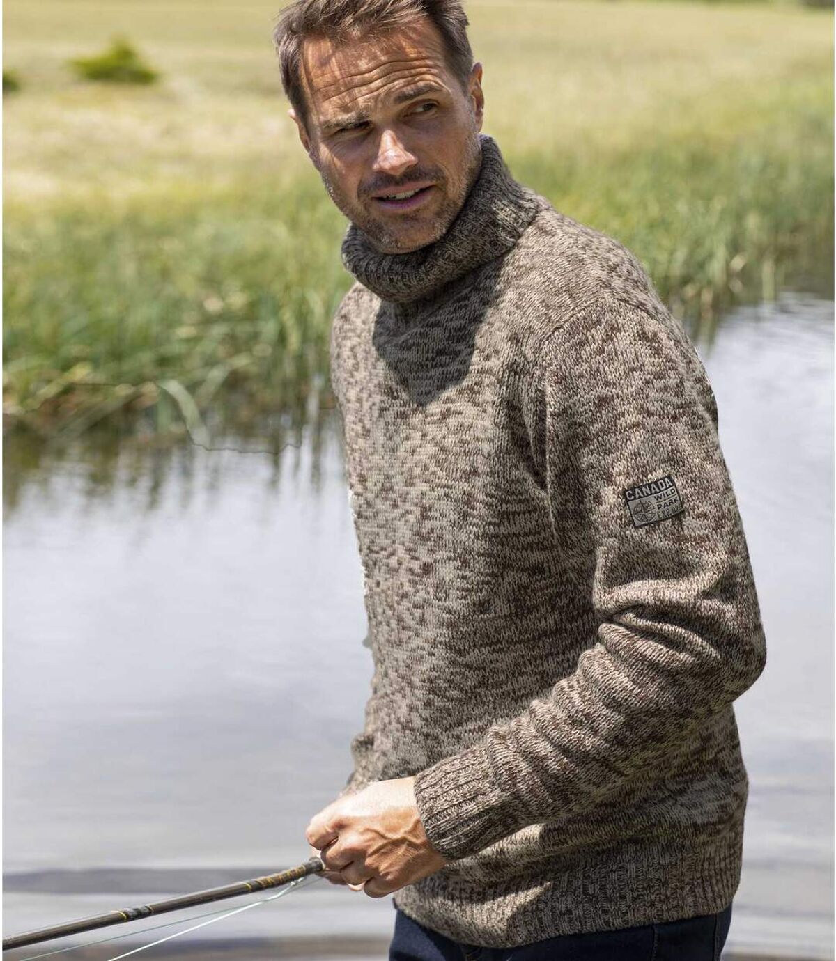 Men's Beige Turtleneck Sweater  Atlas For Men